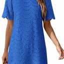 PRETTYGARDEN Women's 2026 Summer Casual Short Dresses Embroidered Lace Short Sleeve Boho Mini Dress Beach Vacation Clothes (Blue, S)