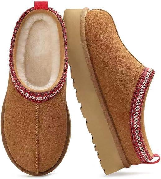 Women's Slippers Platform Mini Boots,Snow Winter Short Ankle Boot,Fluffy Warm Comfy Furry House Slippers Anti-Slip Boot for Indoor and Outdoor (7, Brown)