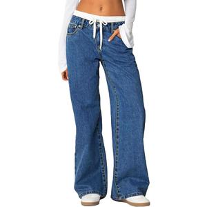 Cicy Bell Womens Wide Leg Jeans High Waisted Drawstring Color Block Patchwork Baggy Loose Y2K Denim Pants with Pockets 29.5x38