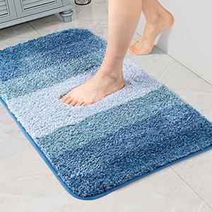 Walensee Non Slip Bath Mat (26x73 Ombre Blue) - Soft Microfiber Shaggy Mat, Machine Washable, Thick Plush for Shower