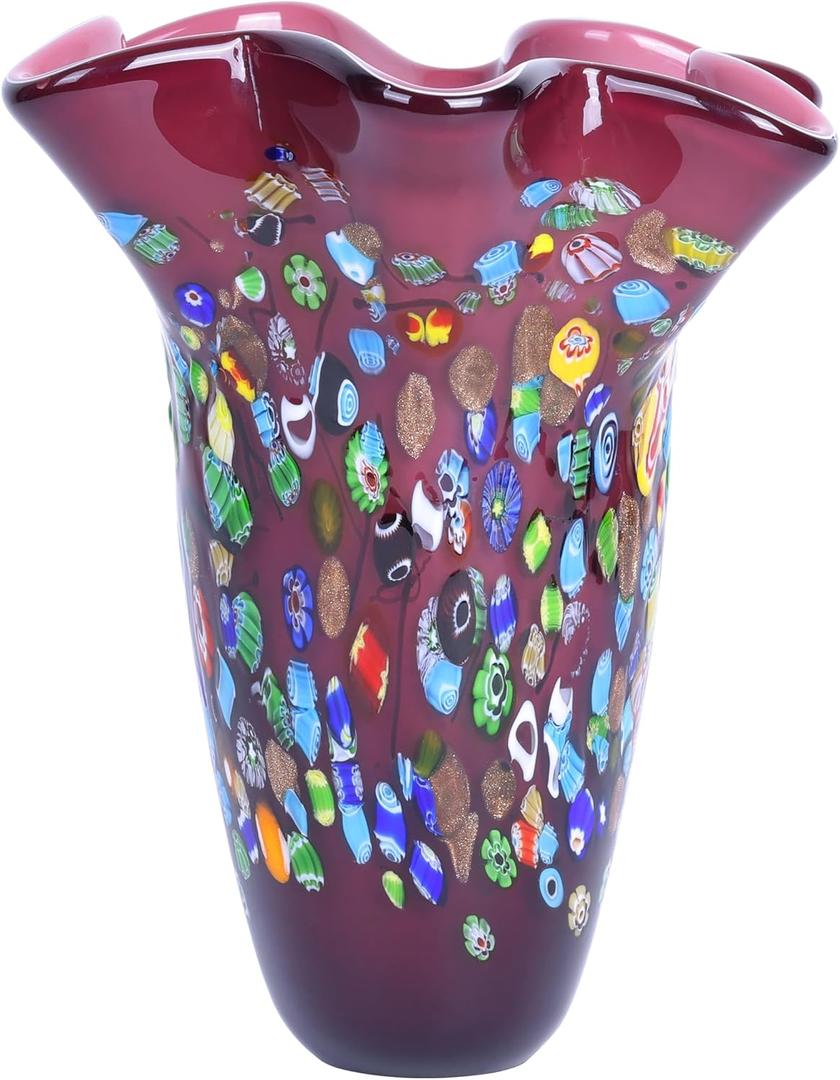 Hand Blown Glass Vase, Purple Glass Vase, Colored Glass Vase, Colorful Glass Vases, Decoration for Living Room, Bathroom, Dining Table, Centerpiece, Offic,e Entryway Table, Nightstand Arrangement, Vase