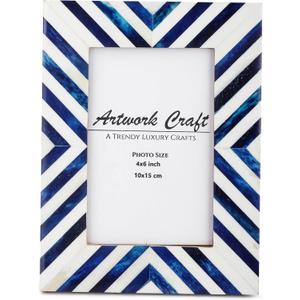 Picture Photo Frame Chevron Herringbone Art Inspired Vintage Table-Top/Wall Dcor Frames (4x6 Inches, Blue,White)