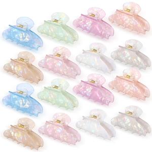 16 Pcs Large Acrylic Hair Claw Clips Bulk for Women Christmas Birthday Gift Fashion French Style Cute Hair Accessories Non-slip Hold Claw Clip for Thick Thin (3.23 Inch,Mermaid Color)