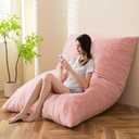 BYBYME 3 in 1 Bean Bag Chair, Convertible Chair Folds from Bean Bag to Lounger, High-Density Foam Filling, Faux Fur Big Sofa Bed, Giant Bean Bag Chair Bed for Adults (54"*75", Pink)