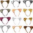 12pcs Animal Cat Ear Headbands Woodland Creatures Cosplay Forest Theme Costume Ears Headbands for Kids Party Favor Halloween Costume