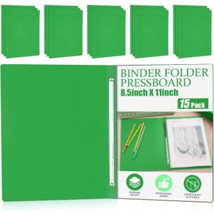 Zhanmai 15 Packs 8.5'' x 11'' Pressboard Report Covers, Metal Prong Fastener with Compressor, Letter Size, 3'' Capacity, Presentation Report Folder to Neatly Bind Reports, Proposals, Documents (Green)