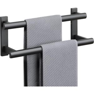 SAYAYO Towel Rack for Bathroom, 16 Inch Matte Black Double Towel Bar Towel Holder Wall Mount, SUS304 Stainless Steel