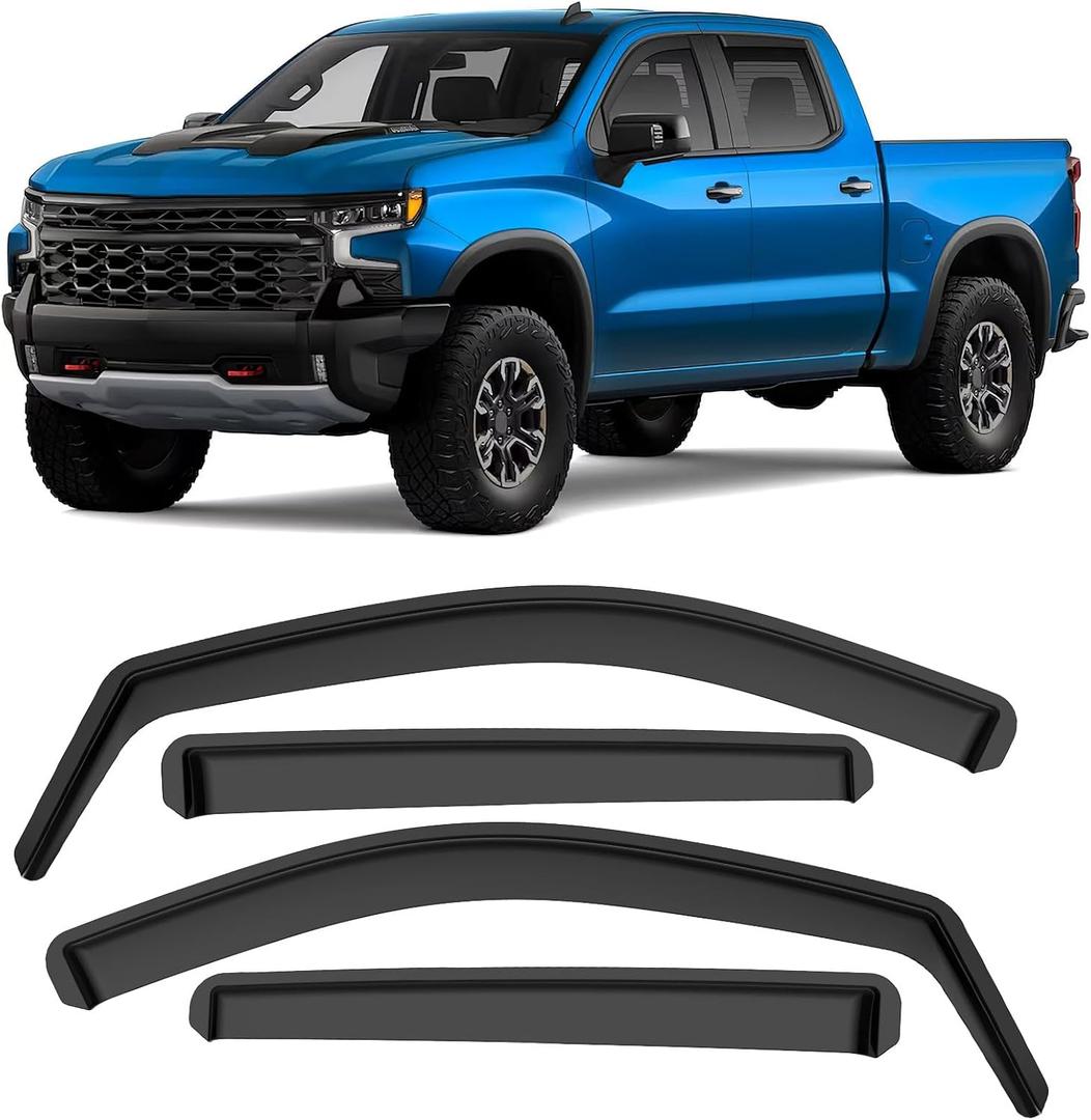 in-Channel Rain Guards Fit for Chevy Silverado 1500 2019-2024 Crew Cab, Durable Side Windows Rain Guard Compatible with GMC Sierra 1500 Crew Cab 2019-2024 Wind Deflectors Black - 4 PCS