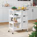 YITAHOME Small Solid Wood Top Kitchen Island Cart on Wheels with Storage, Rolling Portable Dining Room Serving Utility Carts Mobile Movable with 3 Drawers Cabinet, Oak & White, 14.96"D x 26.69"W x 33.07"H