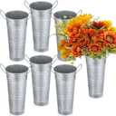 Chumia Flowers Buckets - 6 Pcs Galvanized Metal Vases DIY Bloom Bar Supplies Wedding Party Centerpiece Bridal Bouquet Pail with Handle Rustic French Tin Planter Floral Buckets(Silver,9 Inch) (Sliver)