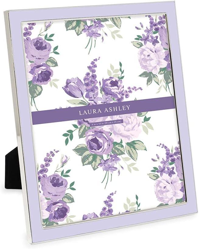 Laura Ashley 8x10 Lavender Enamel Picture Frame, Silver Metal Edge with Easel, for Countertop, Counterspace, Tabletop Display, Bookshelf, Desk, Wall Dcor, Photo Gallery (8x10, Lavender W/Silver)