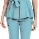 Scrub for Women Set - Cute Scrub Top & Pants with Zipper Multi Pocket, Anti Wrinkle, Slim Fit (Small, Light Blue)