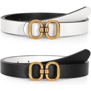 TRIWORKS Reversible Leather Belt for Women with Gold Buckle Ladies Leather Belt for Jeans Pants (Black)