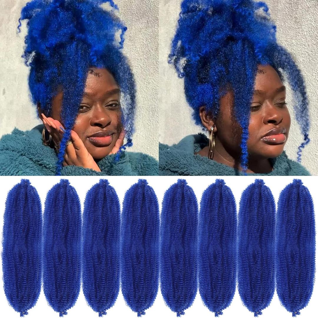 Springy Afro Twist Hair 8 Packs Marley Twist Braiding Hair Pre Separated Spring Twist Hair for Faux Locs Crochet Hair Kinky Twist for Braiding Synthetic Hair Extensions (blue#, 18inch(Pack of 8)