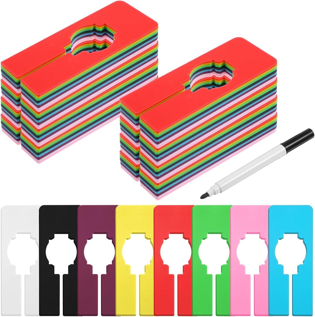 72 Pcs Hanging Closet Size Dividers with 2 Pcs Bonus Marker, 8 Colors Reusable Plastic Writable Rectangular Dividers Separators For Clothing Racks, Closet Organization, and Retail Store