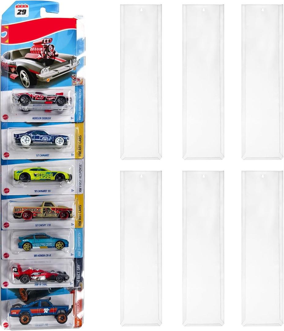 6 Pack Clear Model Car Display Case - Holds up to 60 Cars, Compatible with Hot-Wheels Packaged Diecast Blister, Toy Storage Organizer Wall Mount Display Case