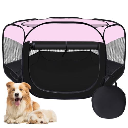 Dog Cat Playpen,Portable Pet Puppy Playpen,Rabbit Puppy Dog Play Pen for Indoors,Dogs Tent for Indoor Cats,Kitten Playpen,Collapsible Small Cats Crate Cage for Small Dogs with Carrying Case(Pink, M)