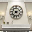 Large Farmhouse Wall Clock for Living Room Decor,24 in Round Carved Wooden Wall Clock,Rustic Silent Non-Ticking Decorative Wall Clocks for Bedroom/Kitchen/Entryway/Office/Dining Room