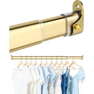 Oval Closet Rod for Hanging Clothes 30 to 54.5 Inch, Includes End Supports, Adjustable Wardrobe Tube, Heavy Duty Extendable Closet Pole, Carbon Steel, Gold