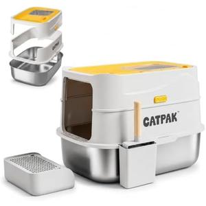 Stainless Steel Cat Litter Box with Removable Cover – Large Enclosed Litter Box with Front & Top Entry, Includes Litter Mat and Scoop for Easy Cleaning (X-Large)