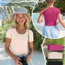 3 Pack Girls Shirts Scoop Neck Ribbed T Shirts Teens Short Sleeve Slim Fit Summer Tees for Kids Age 5-14