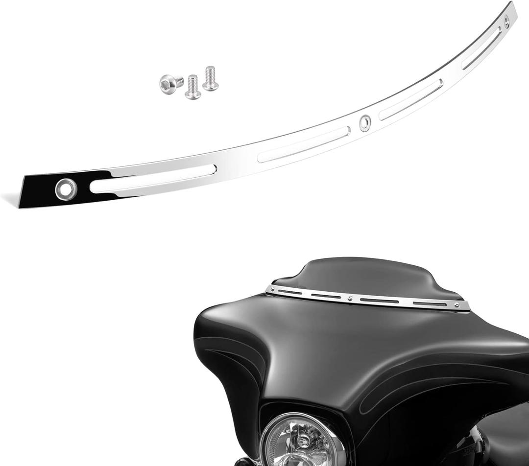 PBYMT Polished Stainless Slotted Batwing Windshield Trim Chrome Compatible for Harley Tri Electra Street Glide Ultra Limited 1996-2013 (23inch)