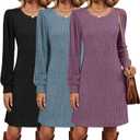3 Pack Women's Long Sleeve Sweater Dress Ribbed Knit Crew Neck Tunic Dresses 2025 Fall Casual Trendy Outfits (Medium, Fuchsia, Blue, Black)
