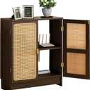 Jueraori WiFi Router Storage Cabinet, Bamboo Router Cabinet with Adjustable Shelves, Multimedia Audio Rack with Doors, 2 Layer Standing Cabinets for Home and Office