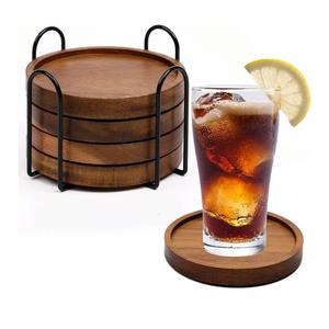 4 Pcs Wood Coasters for Drinks Absorbent, Wooden Coasters with Holder, Drink Coasters for Coffee Table, Absorbent Coaster Set for Table Protection Drink Coasters for Farmhouse, Office, Bar