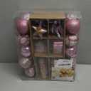 SHareconn 65pcs Christmas Tree Ornaments Set, Shatterproof Christmas Gingerbread Man Balls Bulk Gift Boxes, Hanging Plastic Decorative Baubles for Xmas Trees Decorations, Holiday Party, Pink Gold