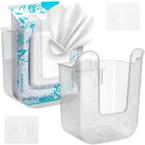 2Pcs Kitchen Wipes Holder Dispenser, Wall Mounted Acrylic Wipes Container Wipe Container Clear Tissue Box for Bathroom, Kitchen, Bedroom, Toilet, Home(COLOR:clear)