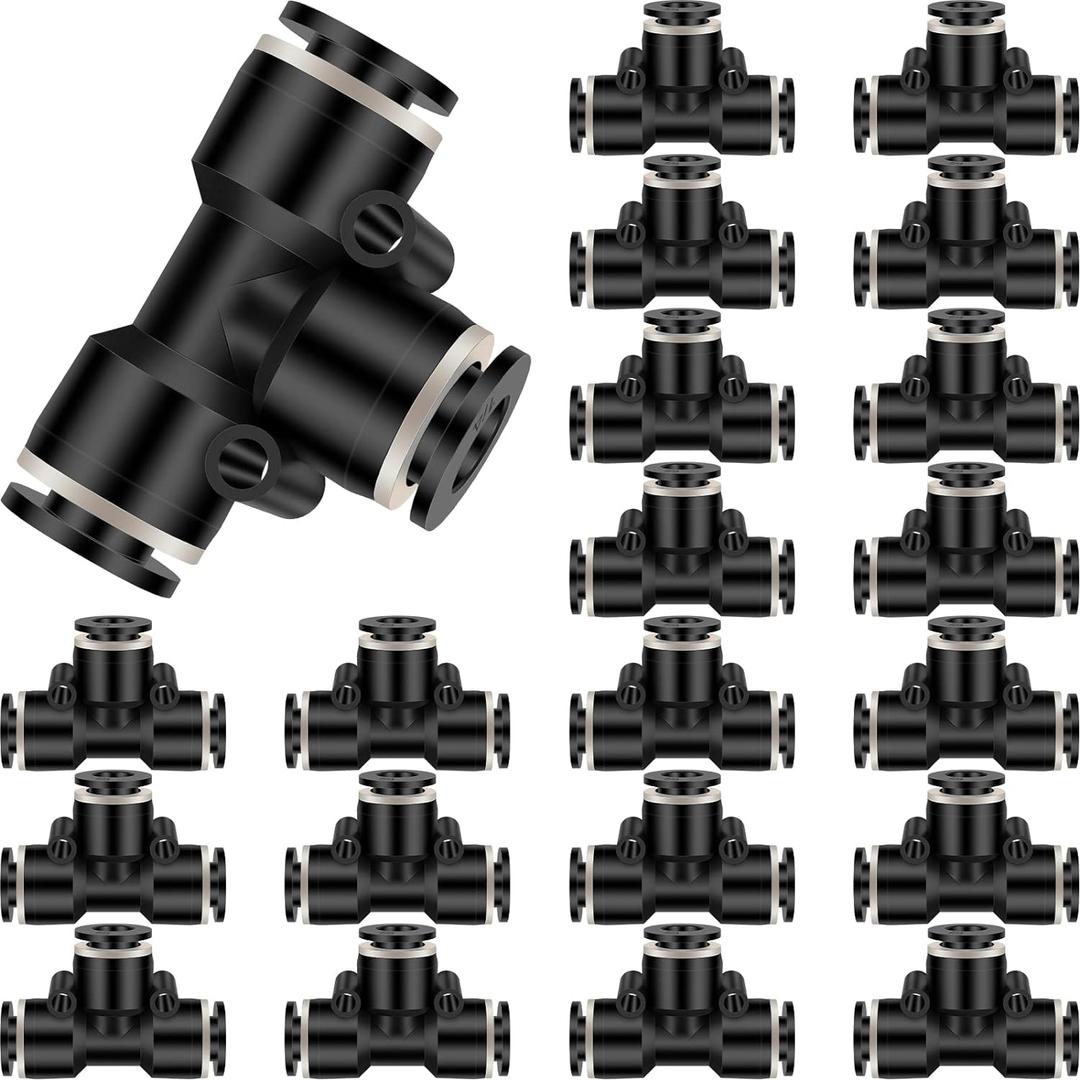 Boao 20 Pieces Push to Connect Tee Fittings Bulk Plastic Pneumatic Quick Push to Connect Fittings 3 Way Tee Shaped Tube Connectors Air Line Adapter(1/4 Inch)
