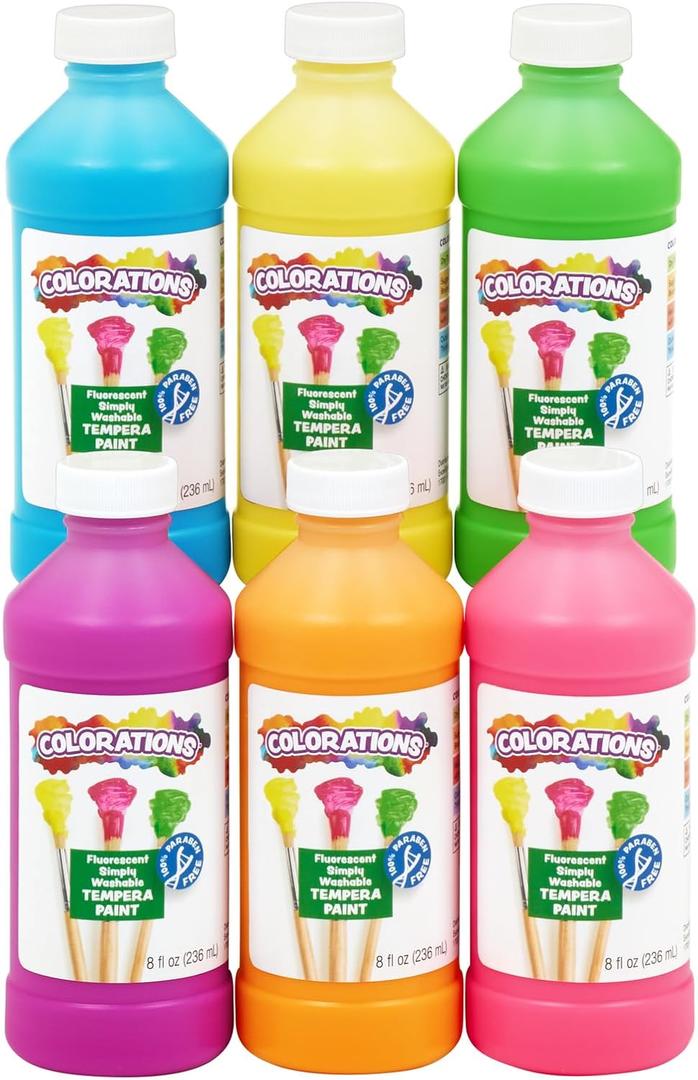 Colorations Paraben-Free Simply Washable Tempera Paint- Set of 6, 8 oz. each