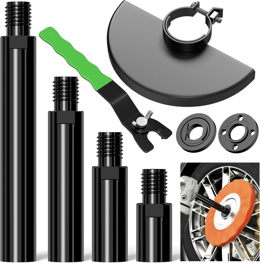 BURMONG Angle Grinder Attachment Kit with 4 Extension Shaft (1.96", 2.75", 3.9", 5.5"), 2 Pcs Flange Nut, 1 Spanner Wrench, 1 Disc Guard - 5/8"-11 Arbor for Extend 4-1/2" Angle Grinder