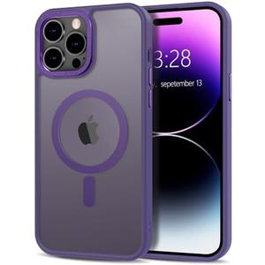 Anuck Case for iPhone 14 Pro Case Magnetic Phone Case Compatible with MagSafe, Soft TPU Bumper Hard Translucent Matte Back Slim Fit Shockproof Protective Cover for Men Women Girls - Dark Purple and White , Set Of 2