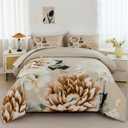 RYNGHIPY Floral Comforter Set Queen Size Taupe Bedding Comforter Sets Lightweight Fluffy Botanical Flowers Comforter and 2 Pillow Cases (Taupe,Queen Size)