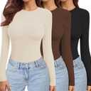 Ekouaer Womens 3 Pack Long Sleeve Shirts Crew Neck Stretch Fitted Underscrubs Trendy Basic Tops Lightweight Thermal Tee
, M