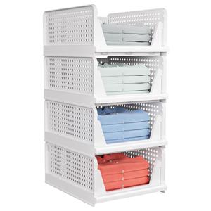 caktraie 4 Pack Stackable Closet Storage Basket - Stackable Storage Bins, Multifunctional & Foldable Closet Organizer Divided, Wardrobe Cupboard Space-Saving Clothes Storage Hat Organizer, White