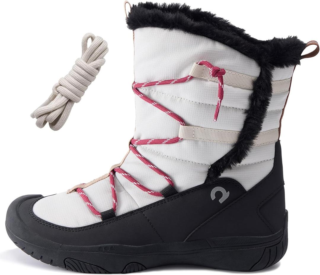 HAPPY NOCNOC Boys Girls Snow Boots Waterproof Outdoor Sport Warm Cozy Anti-Slip Lightweight Winter Shoes for Toddler/Little/Big Kid (Black/White)