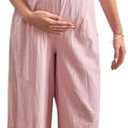 OYOANGLE Women's Maternity Tie Front Jumpsuit Spaghetti Strap Wide Leg Pregnancy Long Pants Romper, Size Medium