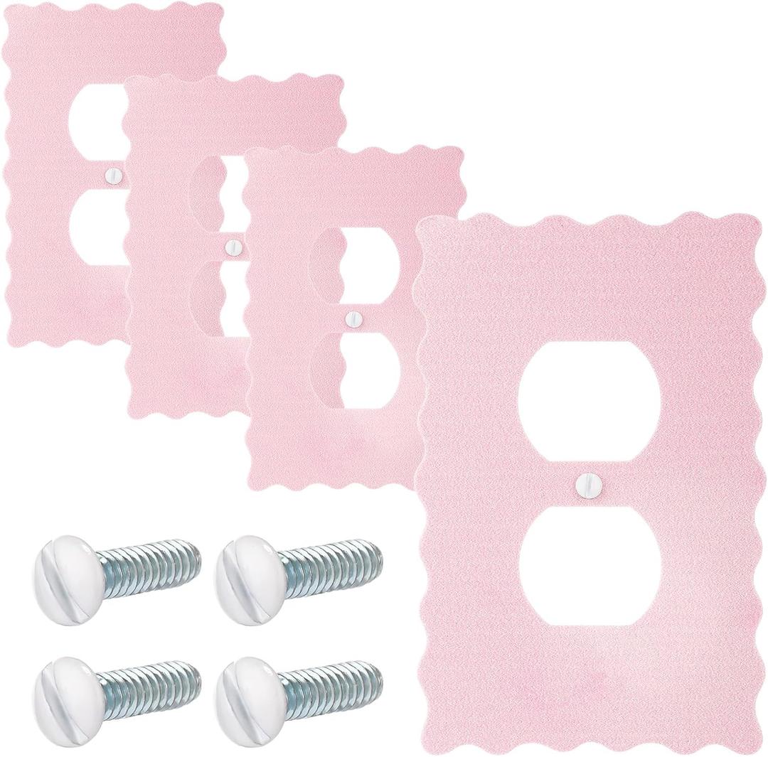Relaxweex Scalloped Duplex Outlet Covers Wall Plate Room Decor Metal Cute Decorative Outlet Cover for Bedroom Home Decor (Pink)