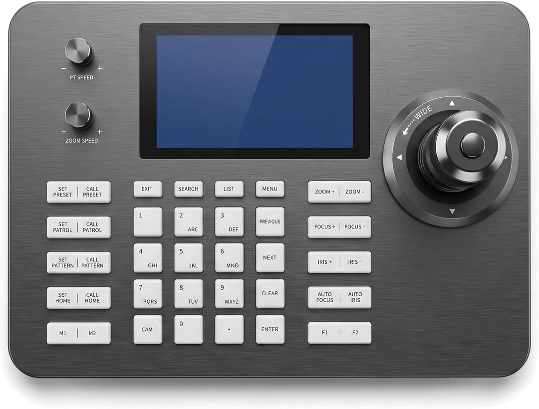 Hsility PTZ Controller Camera Controller POE Network 4D Joystick Decoding Keyboard Indoor with 5 Inch LCD Screen, 480p