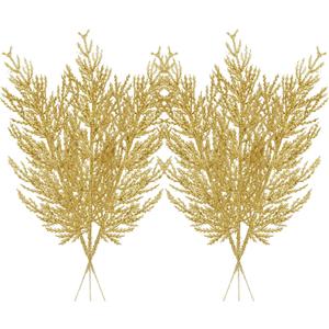 Christmas Glitter Stems 24pcs Artificial Pine Tree Picks for Christmas Tree Ornaments fillers, DIY Xmas Wreath, Crafts, Garland, Holiday, Party, Wedding and Home Decoration (Gold)