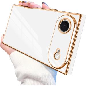 Designed for iPhone Air Case Rectangle, Works with Magnetic Wireless Charging, Full Lens Protection, Flexible TPU Electroplated Edge for Women Men Phone Case for iPhone Air White (Air 6.5inch)