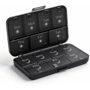 Foldable Weekly Pill Organizer 2 Times A Day, [2026 Version] Large 7 Day Medicine Pill Organizers w/Permanent Etched Labels, Weekly AM PM Pills Box Case Travel for Vitamin Supplements, Fish Oil
