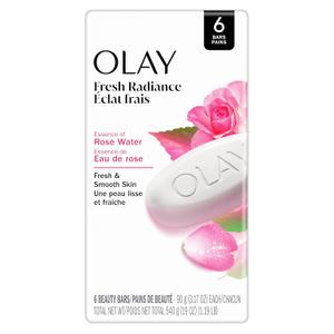 Olay Beauty Bar, Fresh Radiance, Nourishing & Refreshing Formula, Pampering for Smooth & Gentle Skin, Vitamin B3 Complex, Essence of Rose Water Scent, 3.17 oz (Pack of 6)