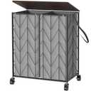 WOWLIVE Laundry Basket with Wheels, Heavy Duty Laundry Hamper with Wood Lid, Clothes Hamper with Divided Removable Liner Bag, Large Capacity Iron-Made Laundry Sorter Laundry Room Organization (Grey)