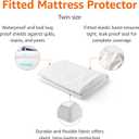 Amazon Basics Waterproof Mattress Protector, Fitted, Silent Protection, Twin, White