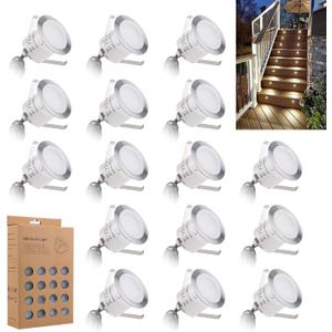 Recessed LED Deck Light Kits 16 Pack, IP67 Waterproof Outdoor Landscape In-ground Lighting, 12V Low Voltage Deck Lighting for Garden,Yard,Patio,Step,Stair,Floor Decoration.