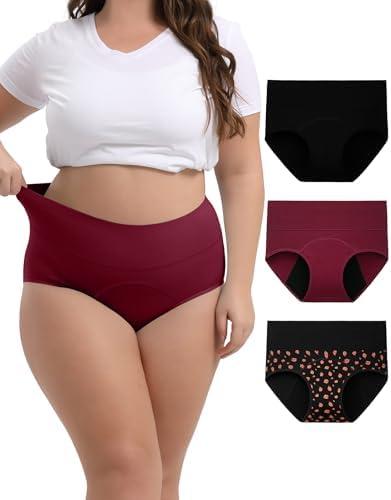 INNERSY Period Underwear for Women High Waisted Leak-Proof Postpartum Menstrual Panties 3-Pack 3XL